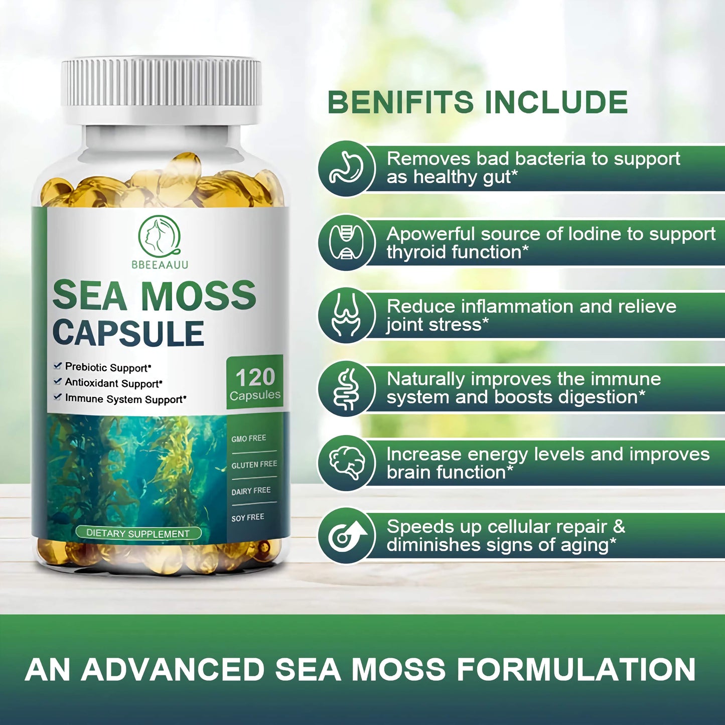 Sea Moss Capsules – Immunity, Thyroid & Detox