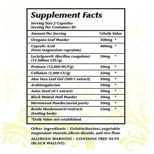 Candida Cleanse - Intestinal and Colon Support, Cleansing & Detoxification, Enhances Nutrient Absorption - 60 Capsules