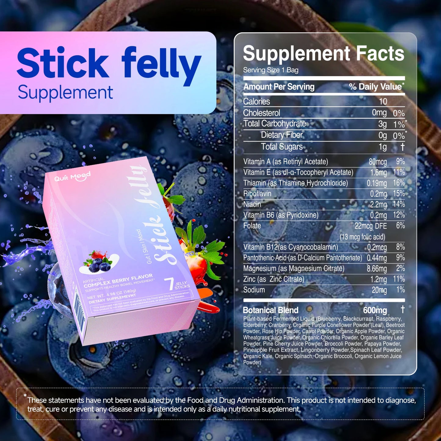 Mixed Berry Jelly Sticks – 25 Plant Extracts + 9 Vitamins