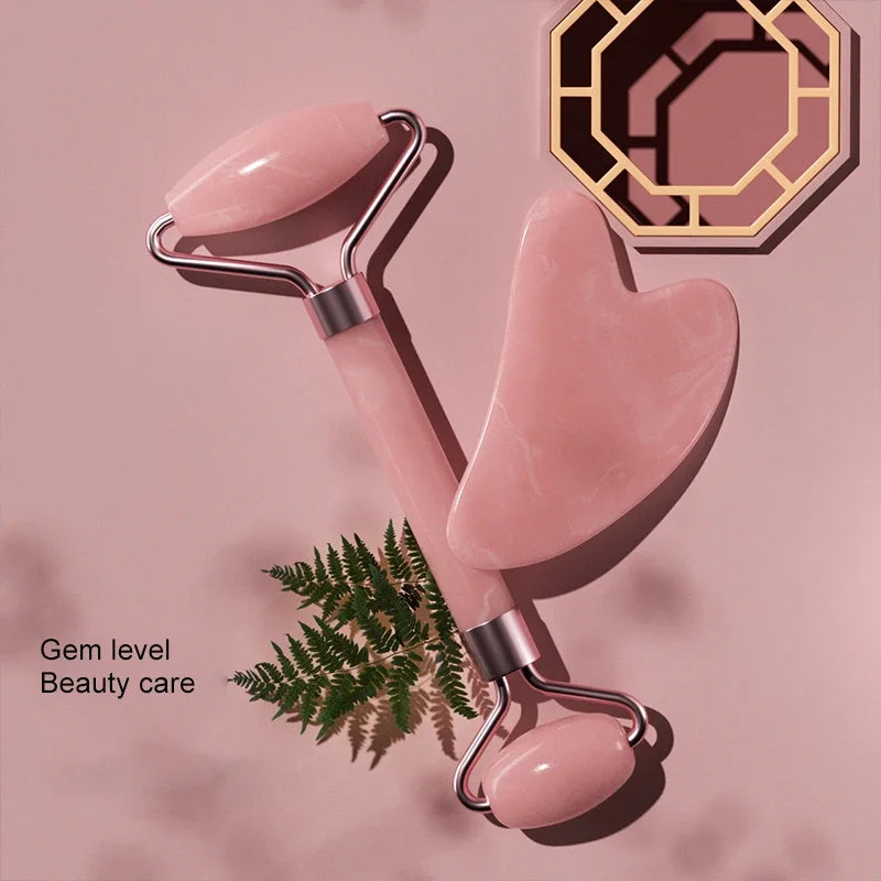 Jade Roller & Gua Sha Set – Rose Quartz Facial Tools for Anti-Aging and Skin Glow