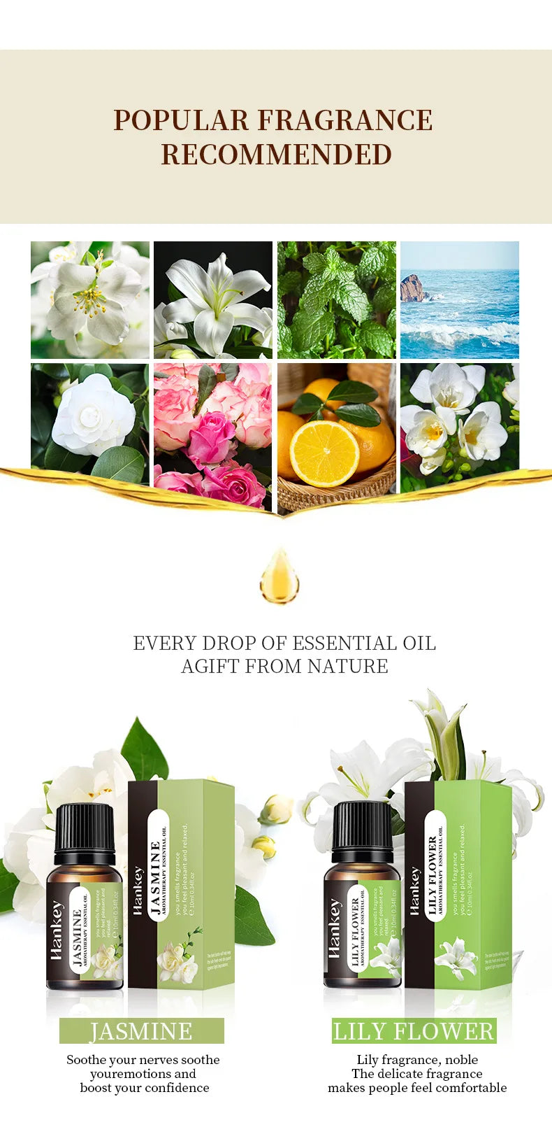 Essential Oil Set – 10ml Pure Aromatherapy Oils for Diffuser & Humidifier