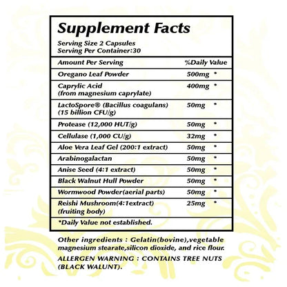 Candida Cleanse - Intestinal and Colon Support, Cleansing & Detoxification, Enhances Nutrient Absorption - 60 Capsules