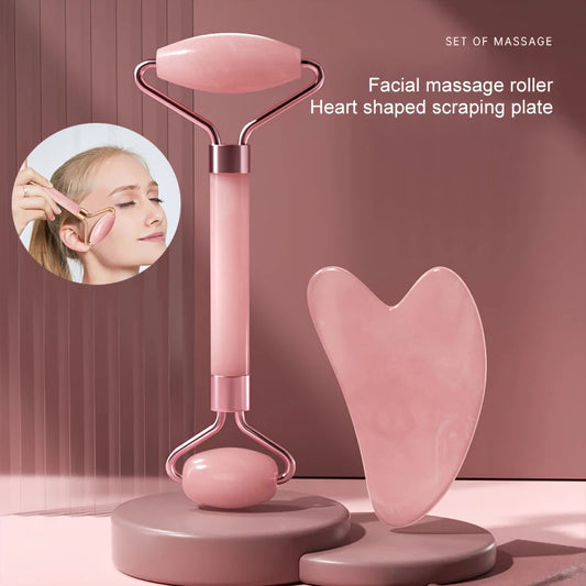 Jade Roller & Gua Sha Set – Rose Quartz Facial Tools for Anti-Aging and Skin Glow